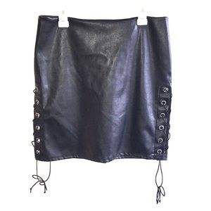 Black Faux Leather Lace Up Mini Skirt